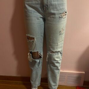 Aeropostale Light Blue Distressed Straight Leg Jeans